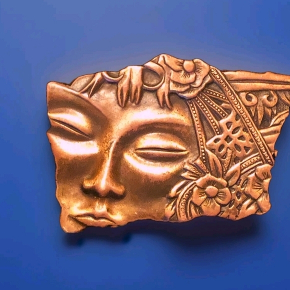 JJ Jonette Jewelry - Vintage JJ Jonette Copper Sleeping Geisha Brooch Signed Art Deco